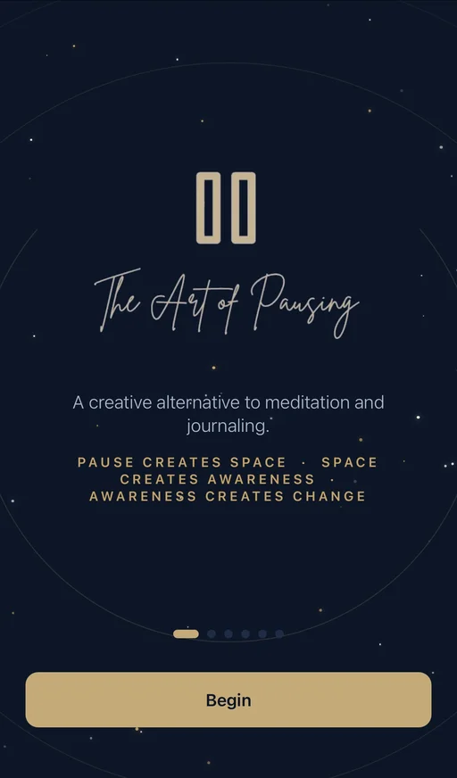 The Art of Pausing app start screen